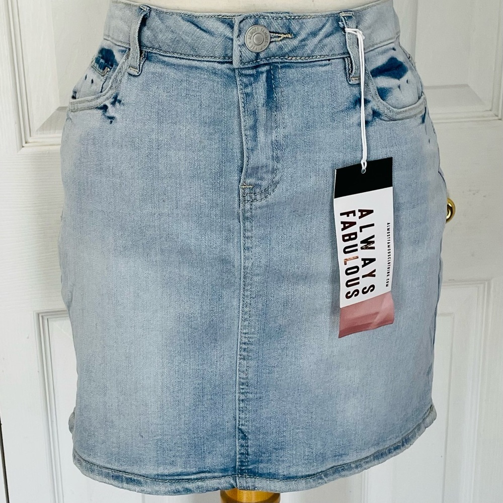 Almost Famous Acid Wash Light Blue Denim Mini Skirt